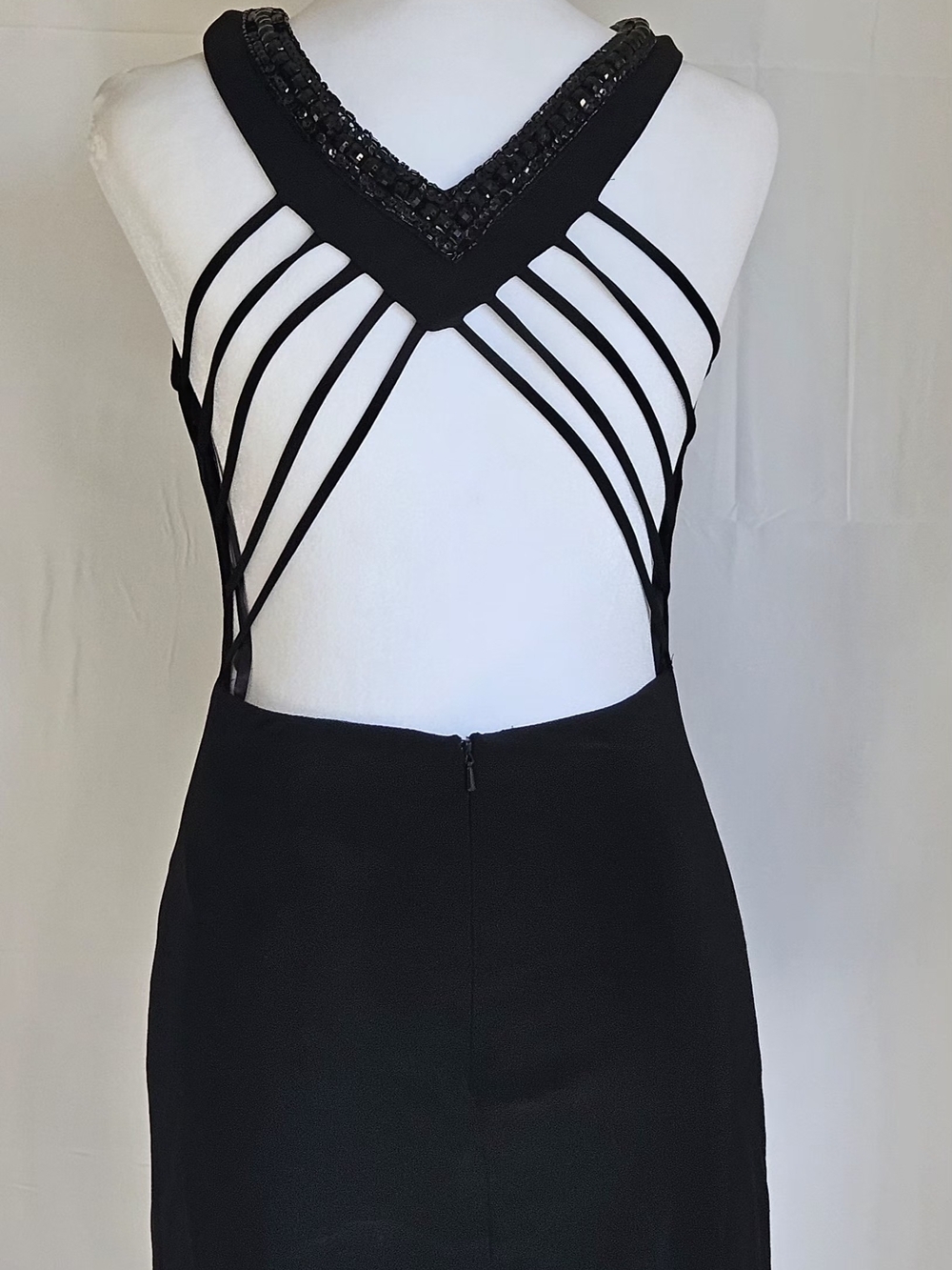 Josh & Jazz Black Embellished Bodycon Dress Strappy Open Back Mini Dress Size 2 - Picture 3 of 12